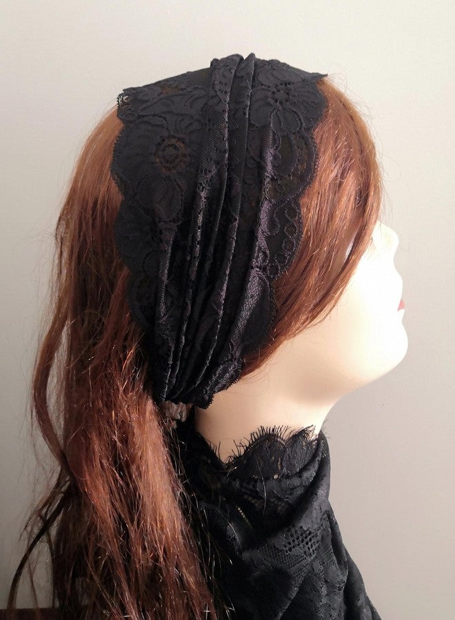 Oyabridal Lace Headband, Wide Floral Headcovering for Women (Black, 1 Count Pack of 1) - Image 4